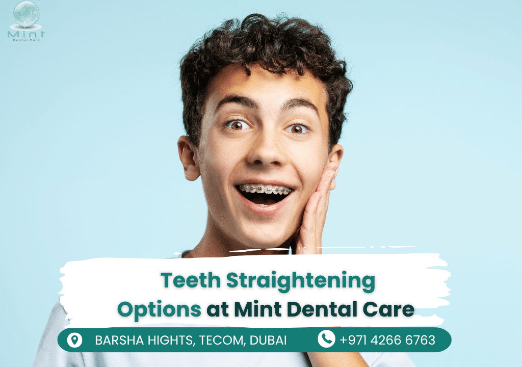 Traditional metal braces for teeth straightening at Mint Dental Care