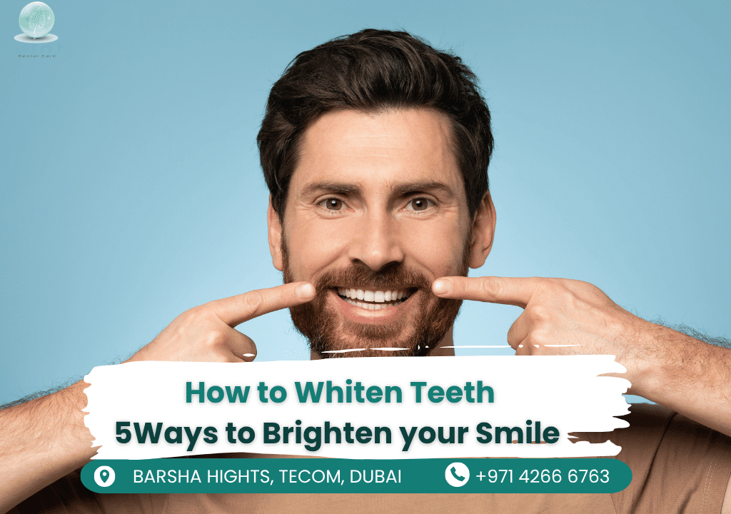 Dentist showing teeth whitening results at Mint Dental Care Dubai