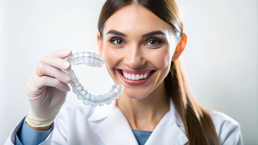 Close-up of clear Invisalign aligners used for discreet teeth straightening