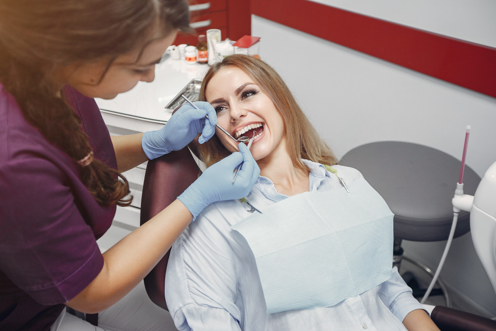 smiling patient porcelain crowns