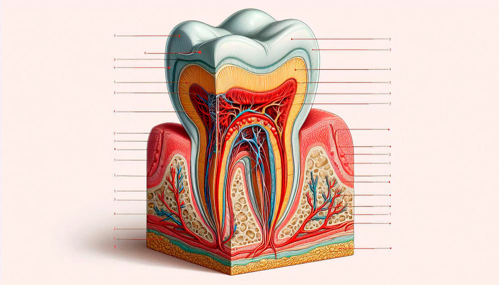 Illustration of a tooth showing the root canal and pulp inside, explaining the root canal procedure