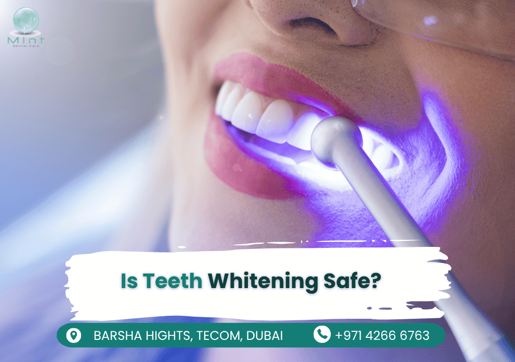 Dentist performing a safe teeth whitening procedure using professional-grade bleaching gel and protective equipment to brighten a patient's smile.