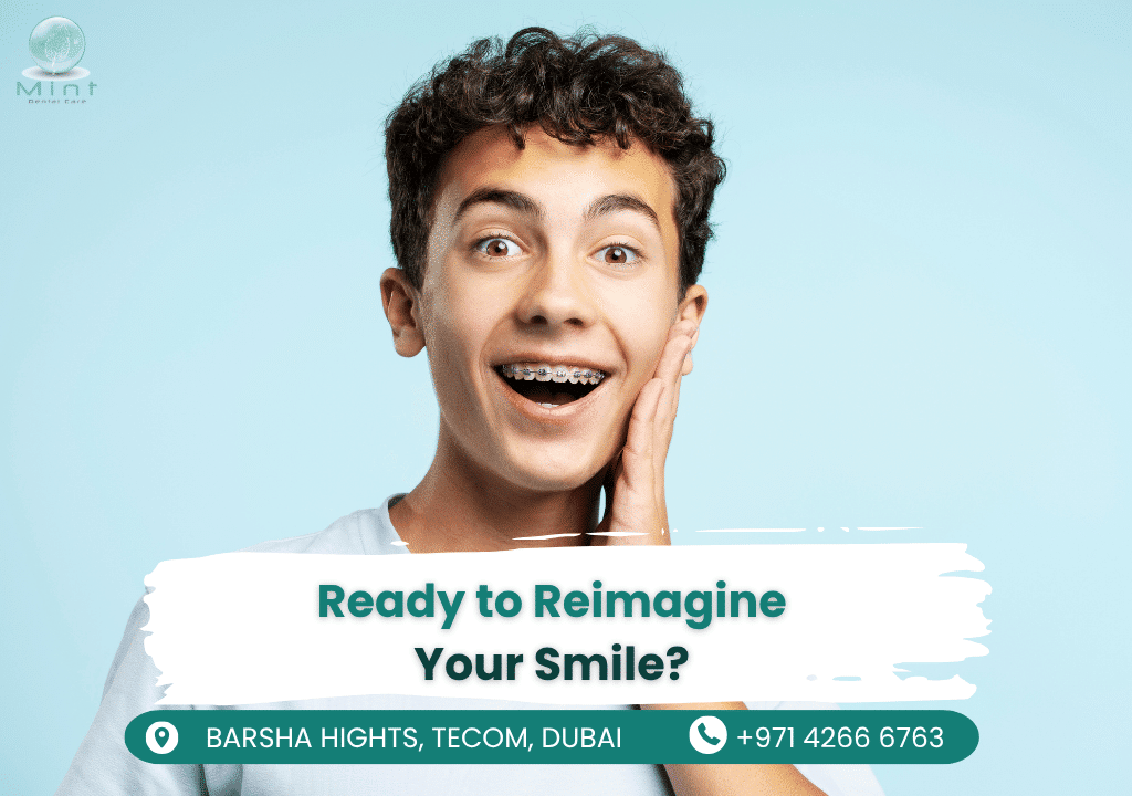 Side-by-side comparison of metal braces and clear aligners at Mint Dental Care, highlighting differences in appearance and comfort.