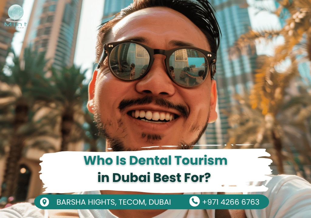 Happy international patient receiving dental treatment in a modern Dubai clinic, symbolizing dental tourism benefits.