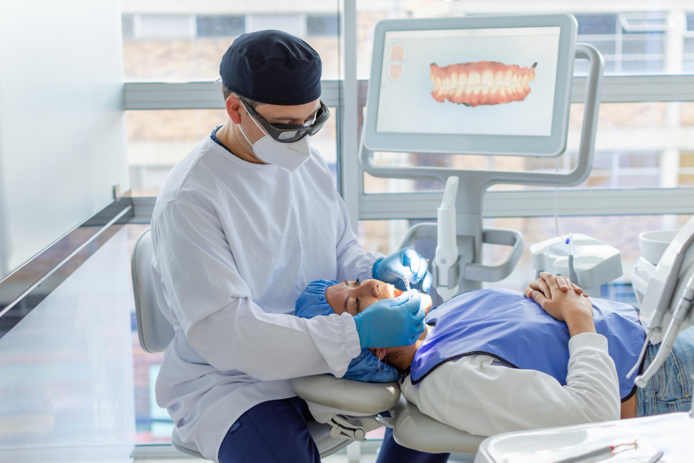 Close-up of a dental implant placed with 3D guided surgery